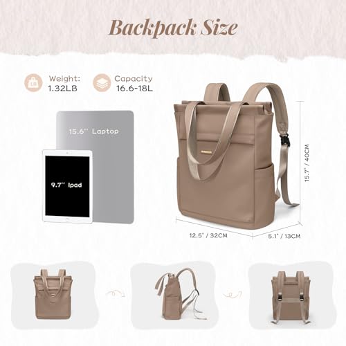 GOLF SUPAGS Convertible Laptop Backpack for Women Casual Daypack Notebook Tote Bag for Work College Travel Leisure (Champagne) - color: Champagne-n