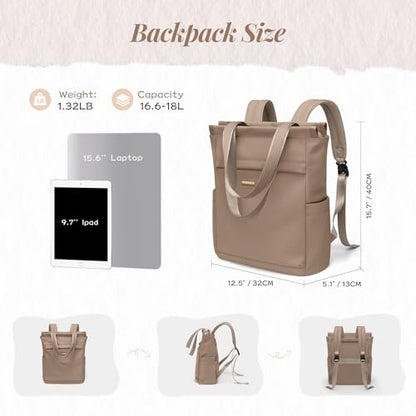 GOLF SUPAGS Convertible Laptop Backpack for Women Casual Daypack Notebook Tote Bag for Work College Travel Leisure (Champagne) - color: Champagne-n