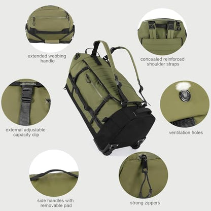 Rolling Duffle Bag with Wheels,86L 30”Carry on Luggage with Wheels,Folding Travel Bag,Duffle Backpack with Separate Shoe Compartment (Green) - color: Green