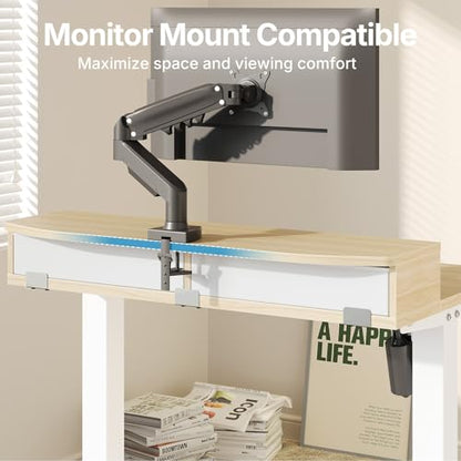 HUANUO 32" X 21" Electric Standing Desk with 2 Drawers, C-Clamp Mount Compatible, Height Adjustable Computer Desk, Home Office Stand Up Desk with 4 Preset Heights & 2 Hooks, Light Walnut - color: Light Walnut, size: 32" X 21"
