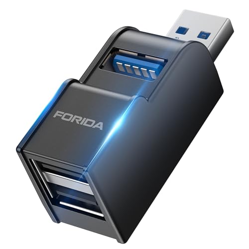 3 Ports USB Hub 3.0, FORIDA USB Splitter 1 in 3 Out for Laptops, Keyborad | Mini USB Hub, Multiport Portable USB 3.0 Splitter for Keyborad, U Disk, Camera, Mouse etc Laptop Accessories (Black) - color: Black