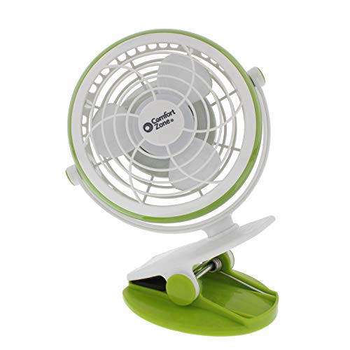 Comfort Zone Dual Base Combo Clip or Desk Fan, USB or Battery Powered, 4 inch, Single Speed Setting, Adjustable Tilt, Lightweight, Ideal for Home, Bedroom, Office, or Dorm, CZBT4GN - color: Green