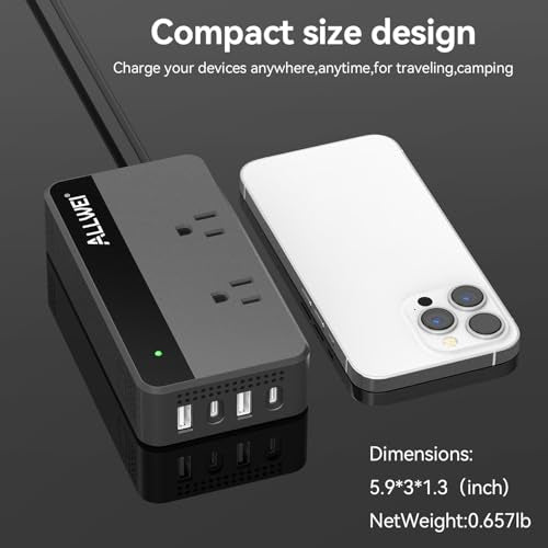 ALLWEI 200W Car Power Inverter 12V DC to 110V AC with USB C | Car Inverter with 4 USB Fast Charging Ports (2 USB-A & 2 USB-C), Powers Phones, Laptops and Small Devices for Road Trips