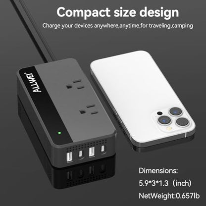 ALLWEI 200W Car Power Inverter 12V DC to 110V AC with USB C | Car Inverter with 4 USB Fast Charging Ports (2 USB-A & 2 USB-C), Powers Phones, Laptops and Small Devices for Road Trips