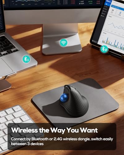 Nulea M514 Vertical Trackball Mouse, Ergonomic Wireless Thumb-Control Mouse with Quiet Clicks, 3 Device Connection (Bluetooth & USB Receiver), Rechargeable for PC/Mac/Laptop/Tablet,Blue - color: B-Blue