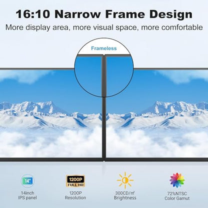 DEPGI 14" Laptop Screen Extender Built-in Cooler, 1200P FHD One Cable Connect Portable Triple Monitor, Dual Screen Monitor Fits 13"-17.3" Laptop with Stand for MacOS/Windows - style: Built-in fan
