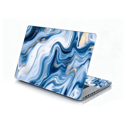 Universal Laptop Skin Sticker Decal, 12"-15.6" Aesthetic Vinyl Wrap, Blue White Marble Gold Foil Waterproof Notebook Cover Art Protector for MacBook HP Dell Lenovo, Fits 13" 14" 15" 15.6" - color: Blue White Marble Gold Foil