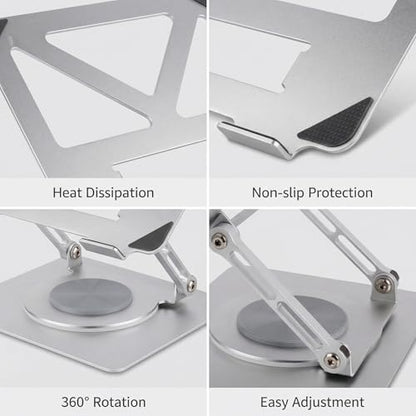 360 Rotating Aluminum Laptop Stand, Adjustable & Foldable Ergonomic Computer Stand, Compatible with MacBook, iPad, Dell, HP up to 16 Inches for Home & Office, Silver - color: Silver
