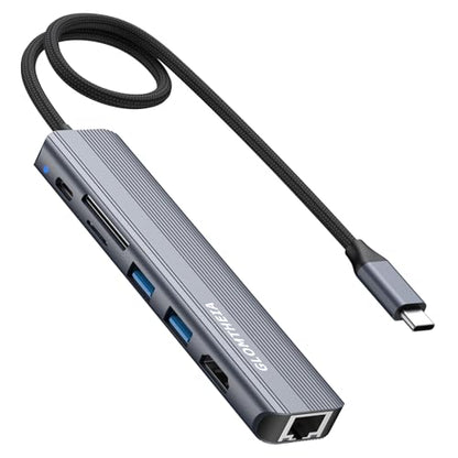 USB C Hub Ethernet HDMI Adapter for Mac MacBook Air/Pro Laptop, Multiport Dock with RJ45 Gigabit Ethernet, 4K HDMI, USB 3.0, SD/TF Card Reader, PD 100W Charging
