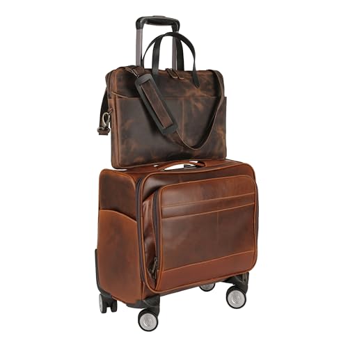 KomalC Leather Laptop Sleeve 15.5" with Trolley Strap, Fits up to 16" Laptop, Slim Office Bag with Shoulder Strap - color: Hunter