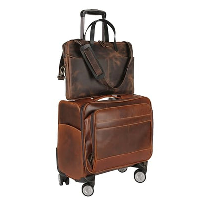 KomalC Leather Laptop Sleeve 15.5" with Trolley Strap, Fits up to 16" Laptop, Slim Office Bag with Shoulder Strap - color: Hunter
