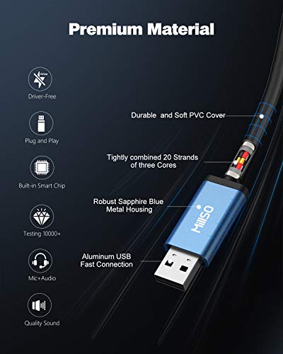 USB to Dual 3.5mm Audio Jack Adapter, Sapphire Blue TRRS External Stereo Sound Card Headphone Stereo Jack Splitter for Two Headphones, Speakers to a PC, Laptop, Desktop, PS4, PS5-1 Feet - color: USB to 2 x 3.5mm TRRS Audio Splitter