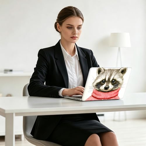 Universal Laptop Skin Decal, 3-Piece Vinyl Protector for 12 13 14 15.6" Notebook, Waterproof Anti-Scratch, Easy Trim & Bubble-Free Finish, Cute Raccoon Wear Pink Sweater - color: Cute Raccoon Wear Pink Sweater