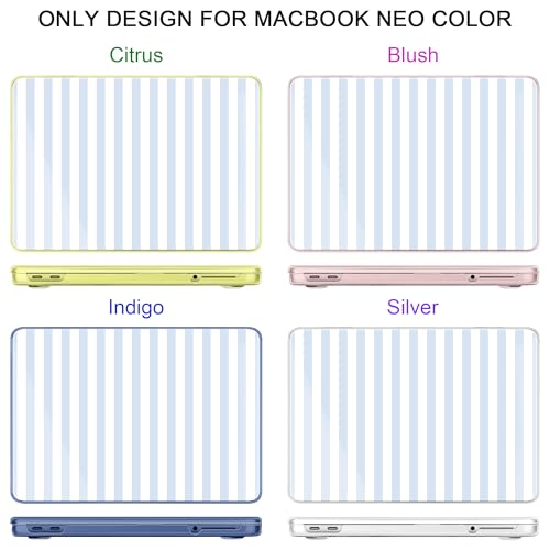 for MacBook Neo 13 Inch Case 2026 (Model A3404, A18 Pro chip), Stylish Pattern Protective Hard Shell with Screen Protector, Keyboard Cover & USB-C Adapter - Blue & White Stripes - color: Blue White Stripes