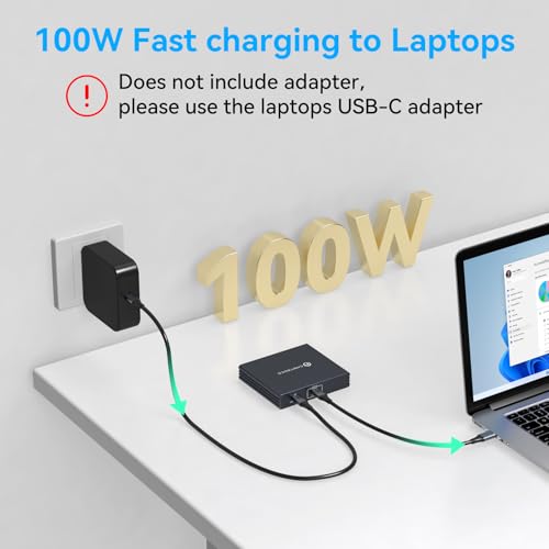 USB C to DisplayPort Splitter 4K@60Hz DisplayPort MST Hub for Triple Monitors with 100W PD Supports Extended Mirror Mode (Mac OS Only Mirror) Compatible with Thunderbolt 3/4/5 Laptops Windows