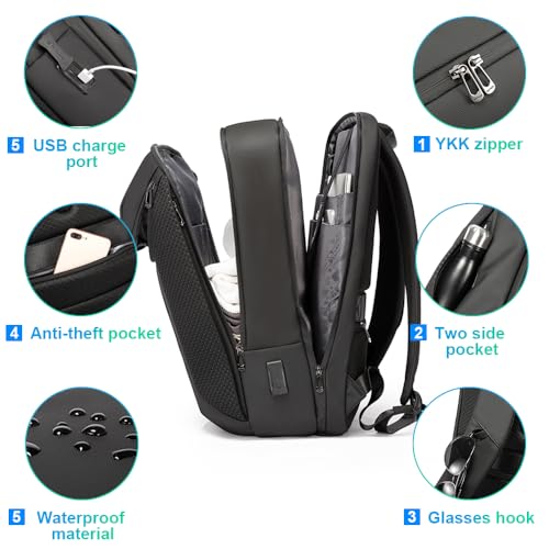 BANGE Smart Business Laptop Backpack Waterproof can fit 15.6-17.3 Inch Laptop with 3.0 USB charging port for men and women - color: Black
