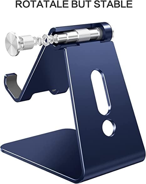 OMOTON C2 Adjustable Cell Phone Stand with Charging Cutout, Navy Blue | Sturdy 3mm Aluminum, Charging Port, 270° Adjustable, Non-Slip Silicone Pads, Works with Thick Cases, for All Smartphones - color: Navy Blue