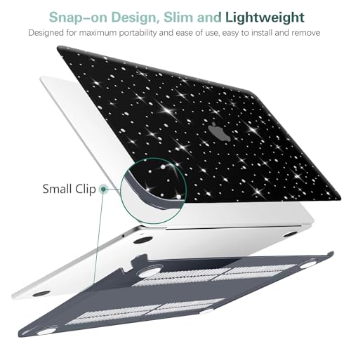Diamond Case for MacBook Air 13 inch 2022-2018 M1 A2337 A2179 A1932, Luxury Bedazzled Bling Shiny Sparkle Glitter Texutured PU Leather Hard Shell Case & Keyboard Cover for Mac Air 13, Black - color: # Diamond