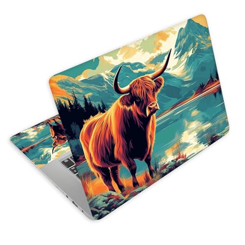 Universal Laptop Skin Decal, 3-Piece Vinyl Protector for 12 13 14 15.6" Notebook, Waterproof Anti-Scratch, Easy Trim & Bubble-Free Finish, Scottish Highland Cow - color: Scottish Highland Cow