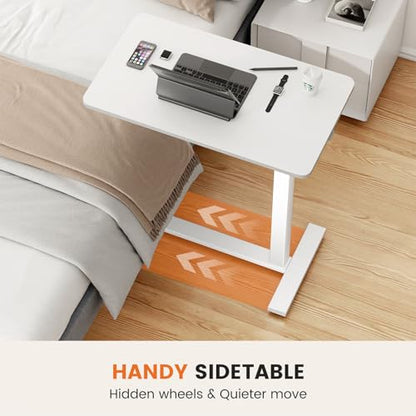Mobile Standing Desk with Wheels, Rolling Laptop Table, Adjustable Overbed Table for Hospital & Home Use, Compact & Sturdy, Modern White