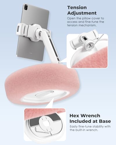 Viozon Tablet Pillow Stand,Kindle Pillow Stand, Compatible with 4-11" Tablet/Phone with Small Bowl, Kindle Holder Accessories,Idea for Reading and Video Watching On Bed,Pink - color: Pink