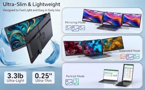 Leudaich 14'' Laptop Screen Extender, Portable Dual Monitor FHD 1080P IPS, Ultra-Slim Travel Monitor for 13-17" Laptops, Laptop Extender Work with Mac/Windows - size: 14''-triple