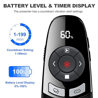 USB Type C Presentation Clicker with Battery & Timer Display, Wireless Presenter Remote PowerPoint Clikcer for Mac Computer - style: AAA+USB A&C+Timer
