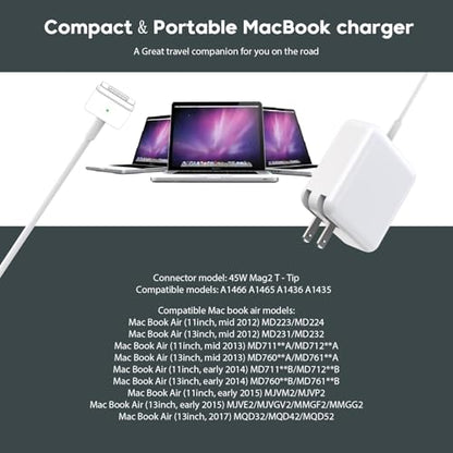 45W Magnetic MacBook Air Charger, Replacement for Mag2 T-Tip Shape AC Power Adapter, Fast Laptop Charging Connector Compatible with MacBook Air 11-inch and 13-inch After Mid 2012 (Between 2012-2017)