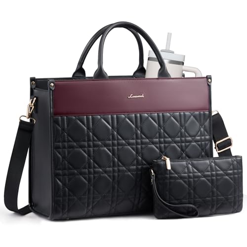 LOVEVOOK Laptop Tote Bag for Women,Waterproof Leather Work Bag for Teacher,Business Office Work Bag Briefcase,Gifts for Women - color: Royal Red - Black, size: 15.6"