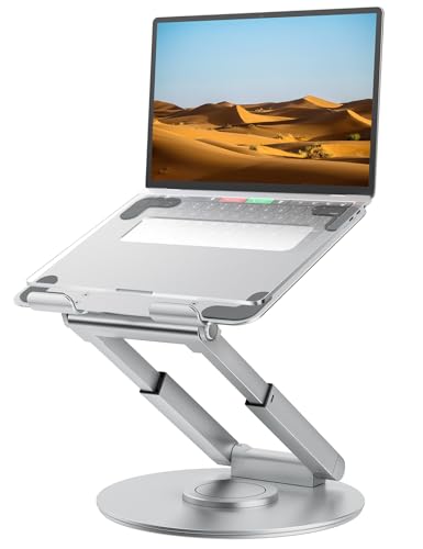 tounee Telescopic Laptop Stand for Desk with 360° Swivel Base, Sit to Stand, Height Adjustable, Portable Riser Holder for Good Posture, Compatible with All Laptops 10-17"-Silver - color: Silver