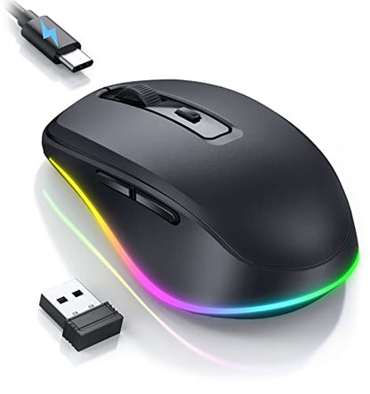 PEIOUS Wireless Mouse Jiggler, LED Mouse with Built-in Mouse Mover, Black | Rechargeable, Silent Clicks, Adjustable DPI and Random Movement Keep Computers Awake for Work-Life Balance on Laptop/PC/Mac - color: Black