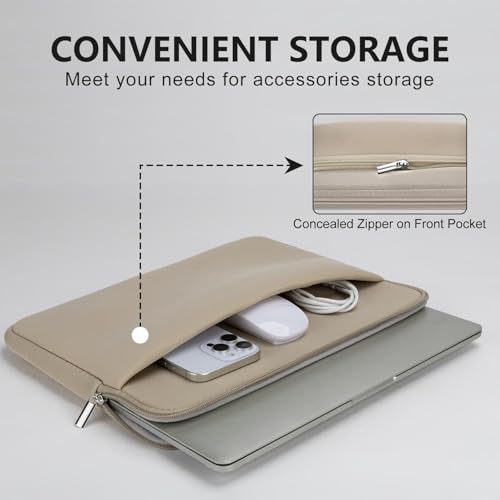 Laptop Sleeve Bag Compatible with 15 to 16 inches MacBook HP Dell Asus Acer Protective Case with Front Pocket Padded Computer Pouch Cover Protective for 15” to 16” Laptop, Khaki - color: Khaki, size: 15/16 inches