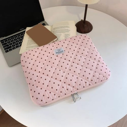 Cute Bow Puffy Laptop Sleeve 13-15 Inch Cute Quilted Laptop Protective Case Padded Bow Computer Sleeve for MacBook (Polka dots Pink, 13inch) - color: polka dots pink, size: 13inch