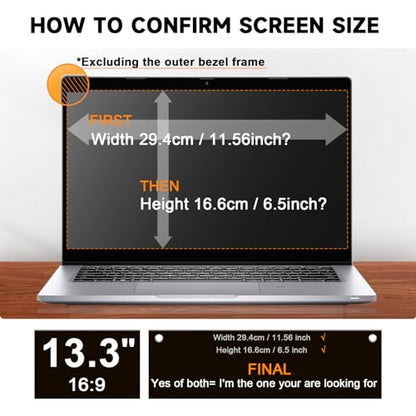 Laptop Privacy Screen 13.3 Inch Compatible with Hp/ Dell/ Acer/ Samsung/ Asus/ Toshiba/ Sony/ Thinkpad, Removable 16:9 Aspect Privacy Filter Screen Protector for 13.3Inch Laptop, Anti Blue Light Glare