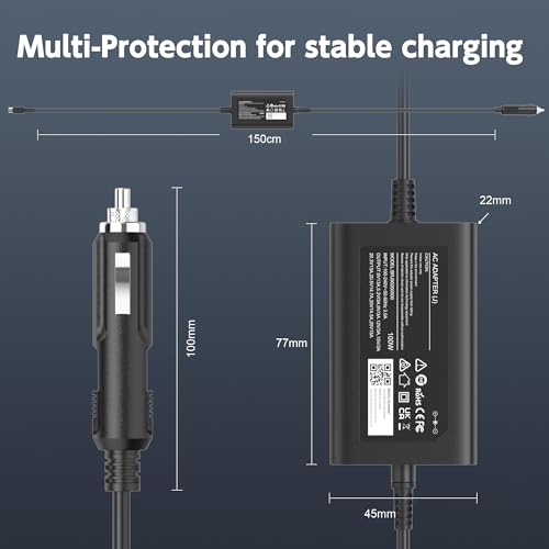 100W USB C Laptop Car Charger Compatible with Dell Latitude/XPS/Precision,MacBook Pro/Air,Car Laptop Power Adapter