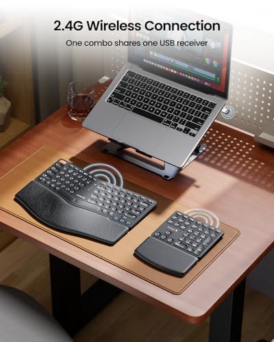 ProtoArc Wireless Ergonomic Keyboard with Separate Number Pad | 2.4GHz with USB Receiver, Hard Wrist Rest, Split Design, Rechargeable, for Windows PC/Laptop/Desktop