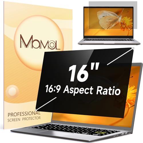 Mamol Laptop Privacy Screen 16 Inch, Compatible with Lenovo, HP, Dell, Acer, Asus, Thinkpad, Envy, Xps - 16:9 Aspect, Anti Blue Light Glare, Removable Privacy Shield, Anti-Scratch Screen Protector - size: 16'' Privacy Screen (16:9)
