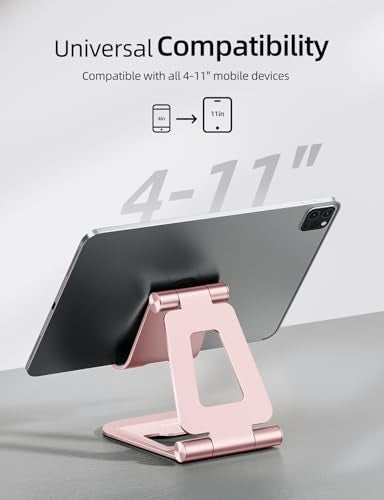 Nulaxy Dual Adjustable Foldable iPad Stand, Full Aluminum, Rose Gold | Desktop Tablet Holder, Tablet Accessories for Office Kindle Compatible with All Mobile Devices, Ipads and Phones - color: C-Rose Gold