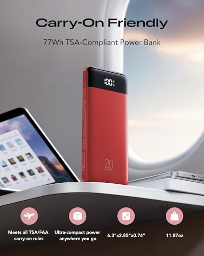 Orfeika 20000mAh Power Bank Fast Charging, Portable Charger with 4 Built-in Cables & 6 Outputs, 20W PD USB C Battery Pack Compatible with iPhone 16/15, Galaxy, Android, iPad & More (Travel Essential) - color: Red