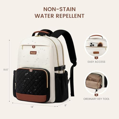 LOVEVOOK Laptop Backpack for Women with Pouch Pocket for Large Capacity Cup,18 Inch Teacher Nurse College Work Travel Backpack Purse,Waterproof Laptop Computer Bags,Beige-Black-Brown+Diamond-shaped - color: Beige - Black - Chestnut Brown + Diamond-shaped,