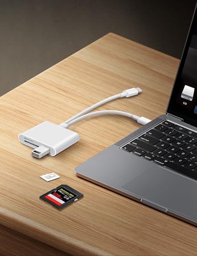 SD Card Reader for iPhone iPad Lightening USB-C Dual Connector Memory Card Adapter with Dual Slots & USB Port Trail Camera Viewer for Mac MacBook Pro/Air/Mini Android Laptop - size: Dual USB-C & Lightening plugs