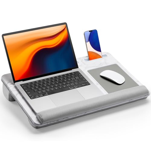 HUANUO Lap Desk - Fits up to 17 inches Laptop Desk, Built in Mouse Pad & Wrist Pad for Notebook, Laptop, Tablet, Lap Stand with Tablet, Pen & Phone Holder, Marbling, HNLD3M - color: Marbling