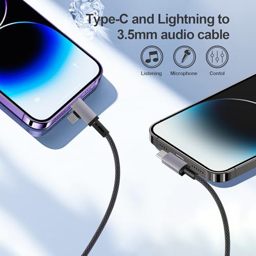 2 in 1 Lightning and USB C to 3.5mm Audio Auxiliary Jack Cable, Type C to Lightning 3.5mm Headphone Car Stereo Cable, Compatible with iPhone 16/15/14/13/12/11/X, Samsung Galaxy S24 S23 S22 S21 Note 20 - size: 6.6FT
