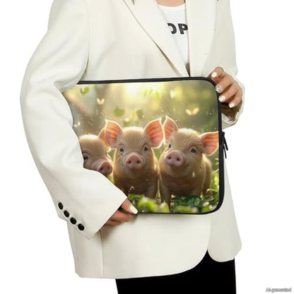 Pig Printed Laptop Bag for Women Men, Lightweight Laptop Case Bag Water Resistant Computer Case Bag 10 Inch Briefcase with Zipper, Easy to Carry Computer Carrying Cover - color: Pig-Green, size: 10 Inches