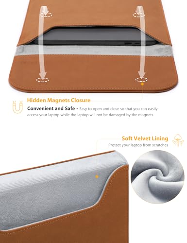 HYZUO 13.3-14 Inch Laptop Sleeve Case for MacBook Pro 14 M5/M4/M3/M2/M1 Pro/Max A3426 A3427 2026-2021, 13.3" MacBook Air/Pro, 13.5-13.8 Surface Laptop, HP Envy 13, Faux Suede Leather, Brown - color: Brown, size: 13.3-14 Inch