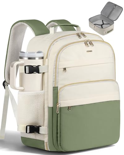 HOTOR Travel Backpack Women Flight Approved Carry on Bag | 15.6inch Laptop Computer Bag Flight Approved Personal Item Travel Bag for Work, Business, College - color: Mint Green and Beige, size: 13.0" x 7.9" x 17.3"