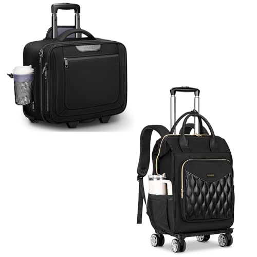 Ytonet Rolling Briefcase for Men Women with Cup Holder, 17.3'' Carry On Water Resistant Laptop Bag with Wheels, 15.6 In Travel Backpack with 4 Spinner Wheels, Carry On Rolling Laptop Bag with Detachab
