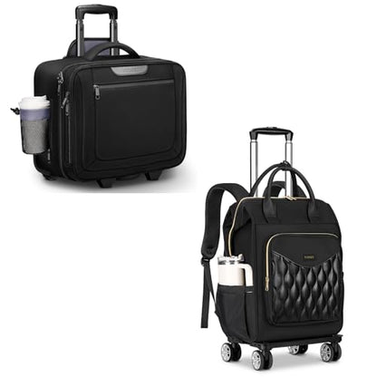 Ytonet Rolling Briefcase for Men Women with Cup Holder, 17.3'' Carry On Water Resistant Laptop Bag with Wheels, 15.6 In Travel Backpack with 4 Spinner Wheels, Carry On Rolling Laptop Bag with Detachab