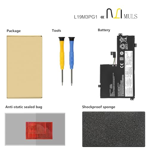 MULS L19M3PG1 Battery for Lenovo 100e 300e Chromebook 2nd Gen AST 82CD 82CE | Ideapad 3 CB-11AST05 Series laptop L19C3PG1 L19L3PG1 SB10X68685 5B10X65680 5B10X65682 5B10X65684 11.52V 47Wh with Tools
