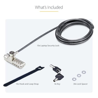 StarTech 10-Pack Dual-Access Laptop Lock, TAA | 6.6ft (2m) Keyed Alike and Combination Security Cable Lock for K-Slot Devices, DUALKA10-LAPTOP-LOCK - size: K-Slot/T-Bar, style: Dual: Like Keyed & Resettable Combination